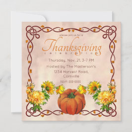 Waterverf Pompoen en Gele Mums Thanksgiving Kaart