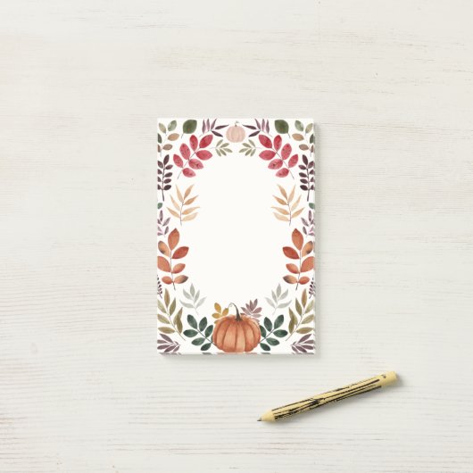 Waterverf pompoen en herfstleien post-it® notes (Op bureau)