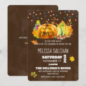 Waterverf pompoen en seizoensgebonden herfstblader kaart (Voorkant / Achterkant)