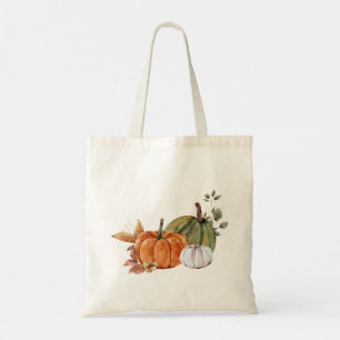 Waterverf pompoen en valbladeren tote bag