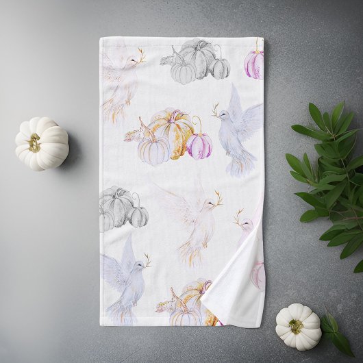Waterverf pompoen en witte duif Thanksgiving Handdoek