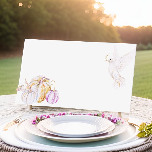 Waterverf pompoen en witte duif Thanksgiving Plaatskaartje