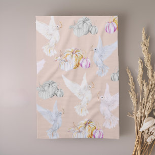 Waterverf Pompoen en Witte Duif Thanksgiving Theedoek