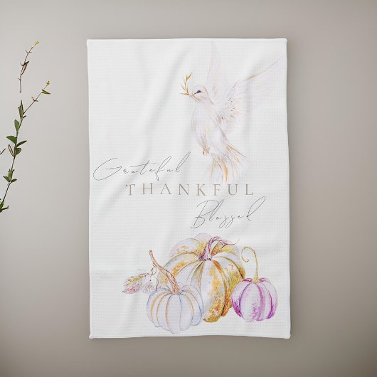 Waterverf pompoen en witte duif Thanksgiving Theedoek