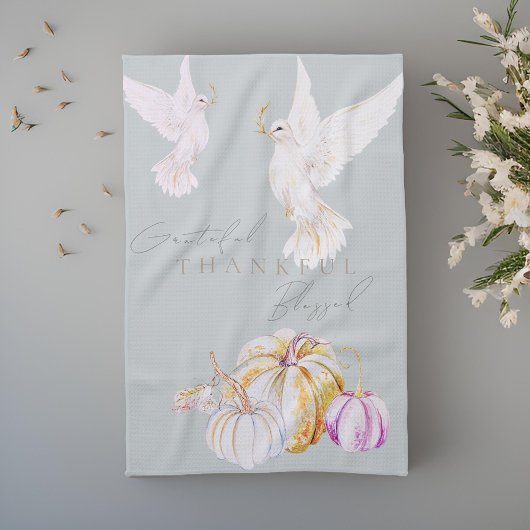 Waterverf pompoen en witte duif Thanksgiving Theedoek