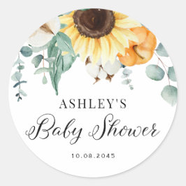 Waterverf Pompoen en Zonnebloem Herfst Baby shower Ronde Sticker