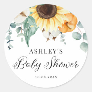 Waterverf Pompoen en Zonnebloem Herfst Baby shower Ronde Sticker
