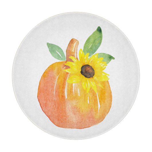 Waterverf Pompoen en Zonnebloem Snijplank (Voorkant)