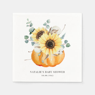 Waterverf Pompoen en Zonnebloemen Herfst Baby Show Servet