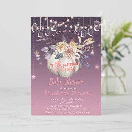 Waterverf pompoen, Floral, licht Baby shower Kaart (Staand voorkant)