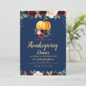 Waterverf pompoen florale Thanksgiving diner Kaart (Staand voorkant)