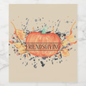 Waterverf Pompoen Friendsgiving Wijnlabels Wijn Etiket (Enkel label)