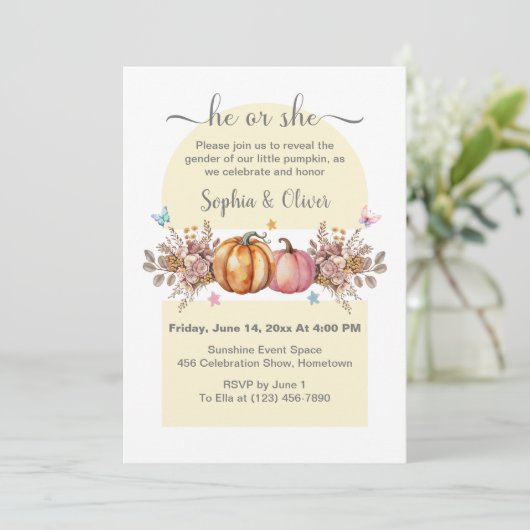 Waterverf pompoen geslacht onthullen hij of zij kaart (Staand voorkant)