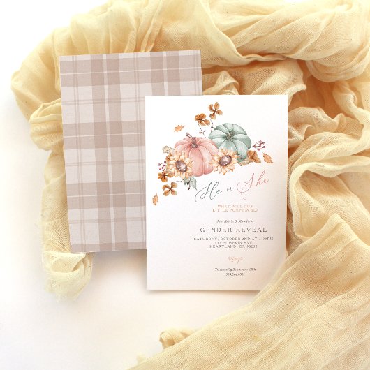 Waterverf Pompoen Geslacht Onthulling Party Uitnod Kaart