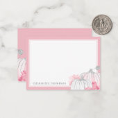 Waterverf Pompoen Glitter Blozende Roze Zilver  Notitiekaartje (Voorkant / Achterkant in situ)