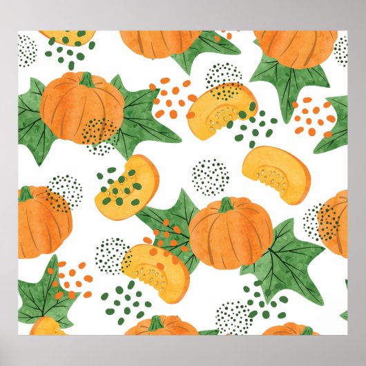 Waterverf Pompoen Groente: Sinaasappel Naadloos Poster (Voorkant)