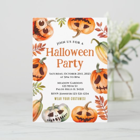 Waterverf pompoen Halloween kostuum feest Kaart (Staand voorkant)