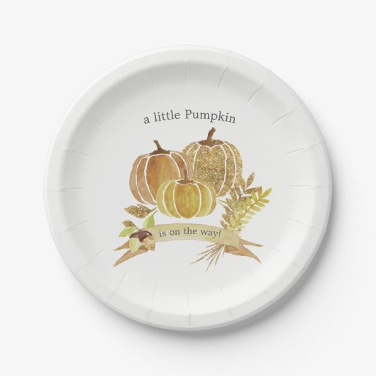 Waterverf Pompoen Herfst Baby shower Papier Bord (Voorkant)