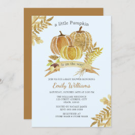 Waterverf Pompoen Herfst Blauw Baby shower Kaart