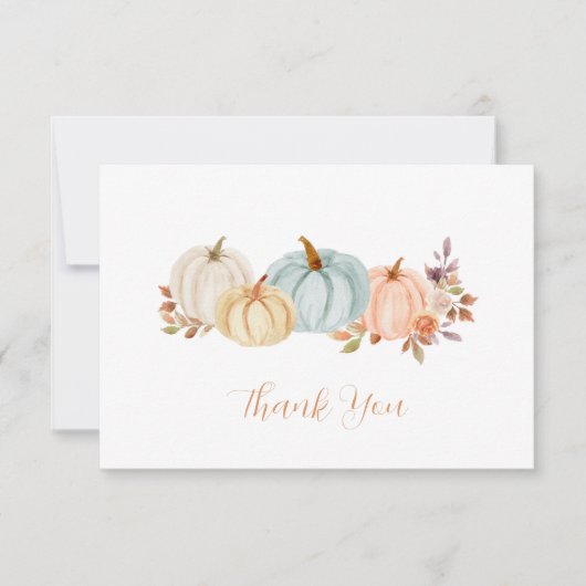 Waterverf Pompoen Herfst Bloemen | BABY SHOWER Bedankkaart (Voorkant)