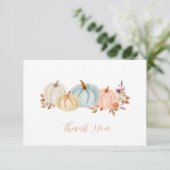 Waterverf Pompoen Herfst Bloemen | BABY SHOWER Bedankkaart (Staand voorkant)