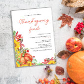 Waterverf Pompoen Herfst Bloemen Thanksgiving Kaart
