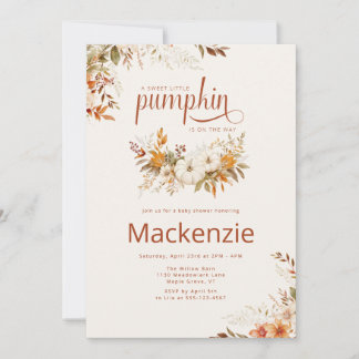 Waterverf Pompoen & Herfst Floral Baby shower Kaart