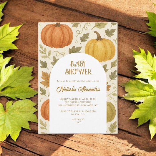 Waterverf Pompoen Herfst Herfst Bloemen Baby showe Kaart