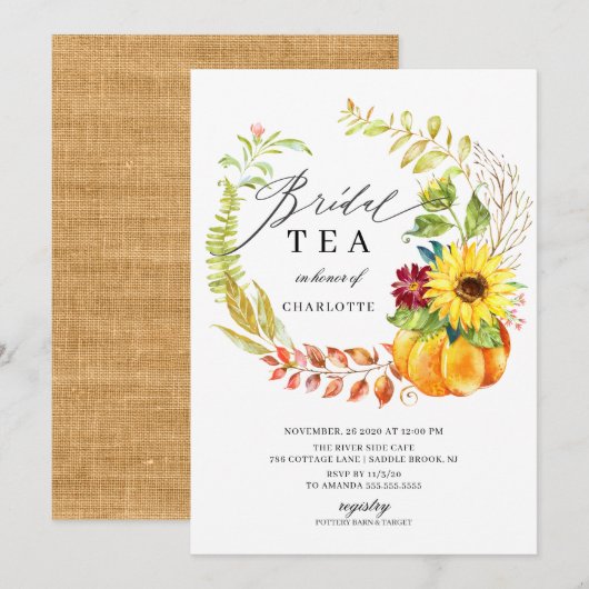 Waterverf Pompoen Herfst Krans Vrijgezellenfeest T Kaart (Voorkant / Achterkant)