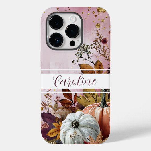 waterverf pompoen herfst ontwerp met naam Case-Mate iPhone case (Achterkant)