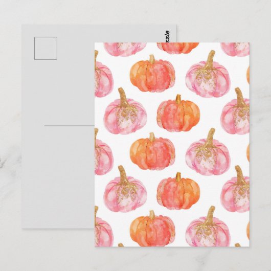 waterverf pompoen herfst patroon briefkaart (Voorkant / Achterkant)