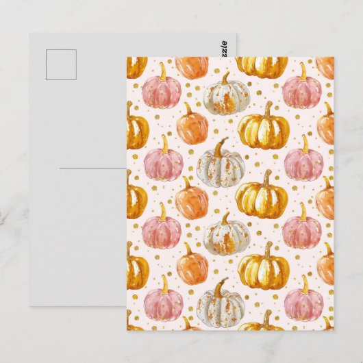 waterverf pompoen herfst patroon briefkaart (Voorkant / Achterkant)
