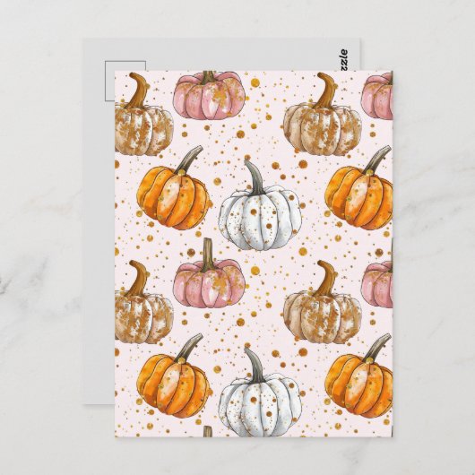 waterverf pompoen herfst patroon briefkaart (Voorkant / Achterkant)