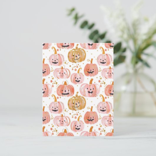 waterverf pompoen herfst patroon briefkaart (Staand voorkant)
