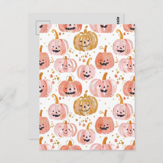 waterverf pompoen herfst patroon briefkaart (Voorkant / Achterkant)