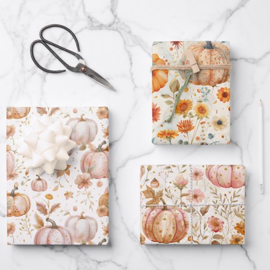 Waterverf Pompoen Herfst Patroon Inpakpapier Vel (Voorkant)