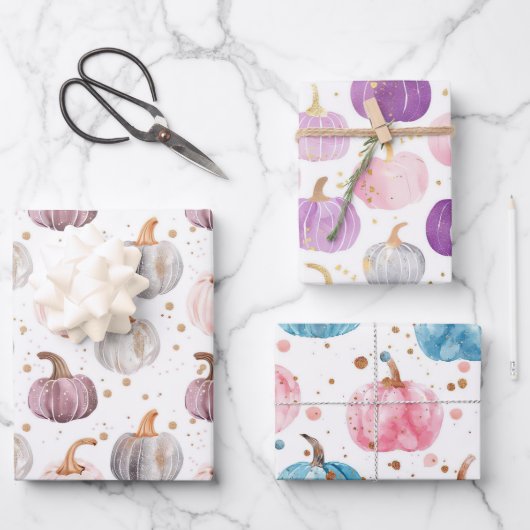 Waterverf Pompoen Herfst Patroon Inpakpapier Vel (Voorkant)