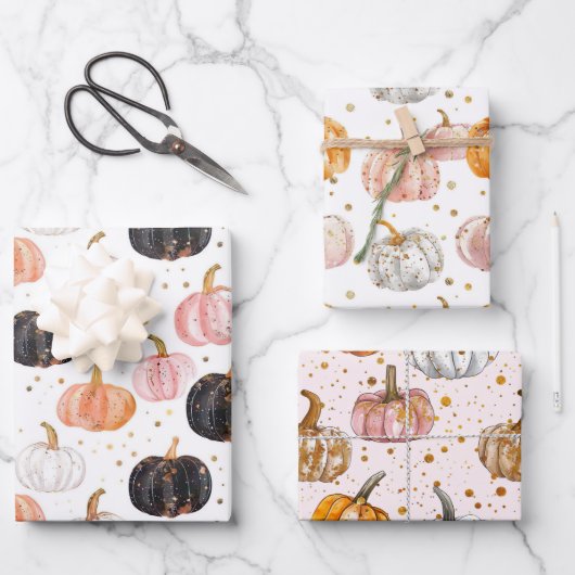 Waterverf Pompoen Herfst Patroon Inpakpapier Vel (Voorkant)
