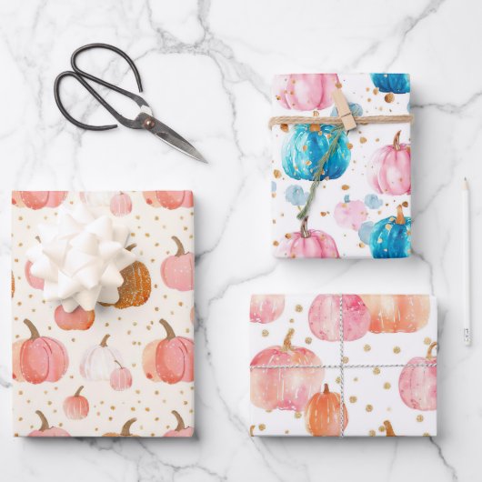 Waterverf Pompoen Herfst Patroon Inpakpapier Vel (Voorkant)