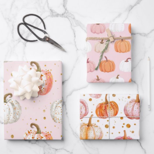 Waterverf Pompoen Herfst Patroon Inpakpapier Vel (Voorkant)
