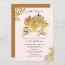 Waterverf Pompoen Herfst Roze Baby shower Kaart