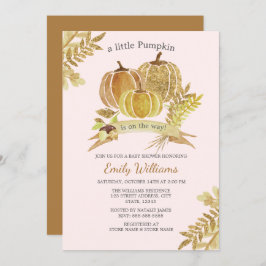 Waterverf Pompoen Herfst Roze Baby shower Kaart