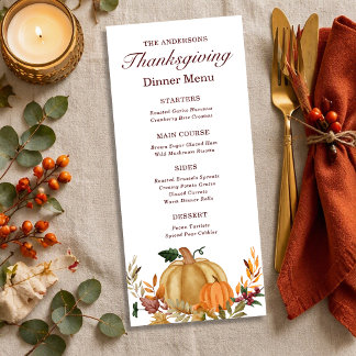 Waterverf Pompoen Herfstbladeren Thanksgiving Menu