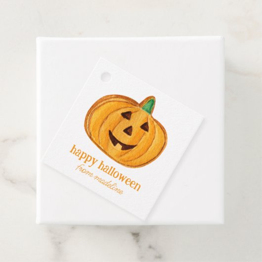 Waterverf Pompoen Jack-o-Lantern Cookie Halloween Bedankjes Labels (In situ)
