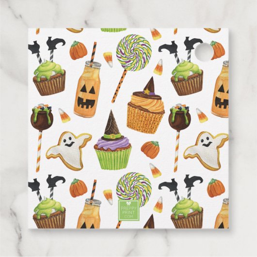 Waterverf Pompoen Jack-o-Lantern Cookie Halloween Bedankjes Labels (Achterkant)
