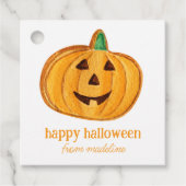 Waterverf Pompoen Jack-o-Lantern Cookie Halloween Bedankjes Labels (Voorkant)