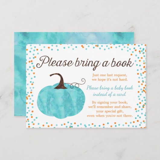 Waterverf Pompoen Jongen Baby shower Breng een Boe Informatiekaartje (Voorkant / Achterkant)