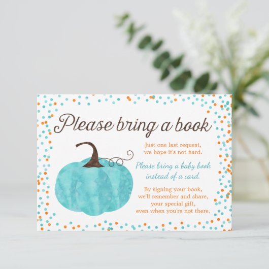 Waterverf Pompoen Jongen Baby shower Breng een Boe Informatiekaartje (Staand voorkant)