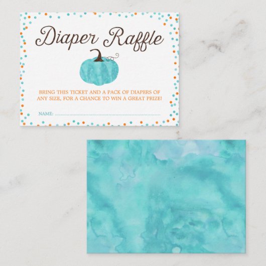 Waterverf Pompoen Jongen Luier Raffle Ticket Informatiekaartje (Voorkant / Achterkant)