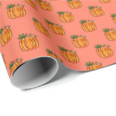 Waterverf pompoen kalebassen op koraal roze cadeaupapier (Rol Hoek)